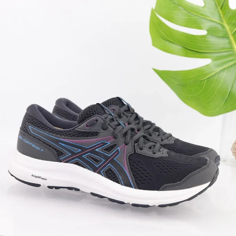 Asics Womens Gel-Contend 7 Running Shoe Size 8 Black Blue Purple Sneaker Trainer